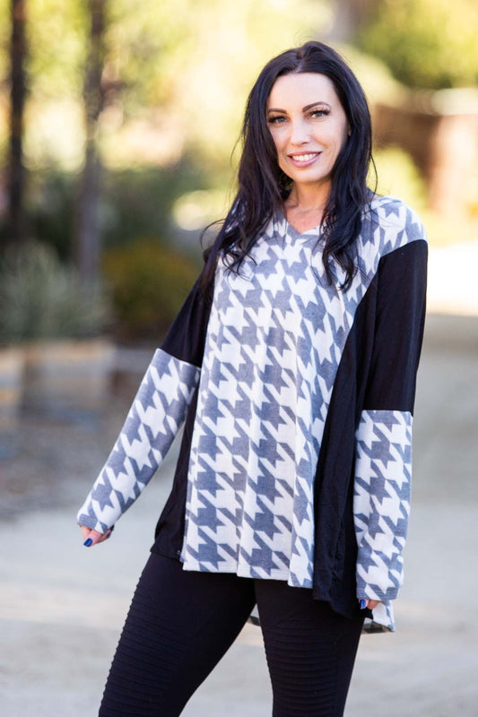 Houndstooth Long Sleeve Top