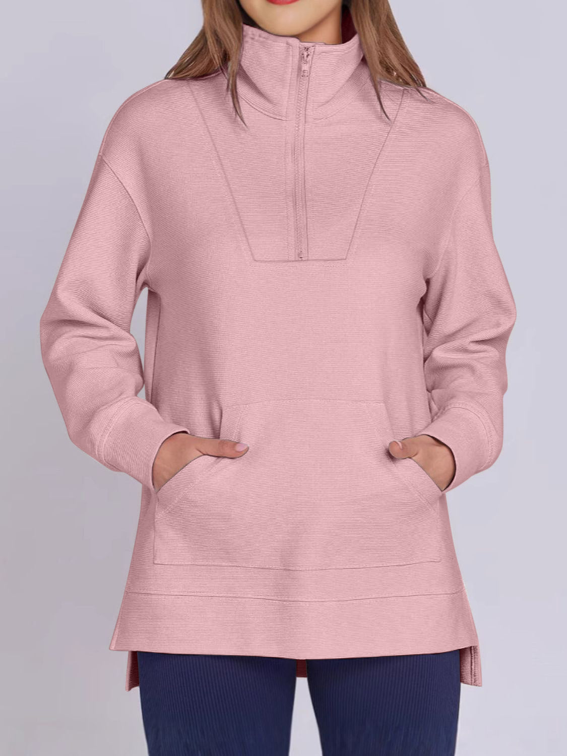 ฺHigh-Low Quarter Zip Long Sleeve Sweatshirt