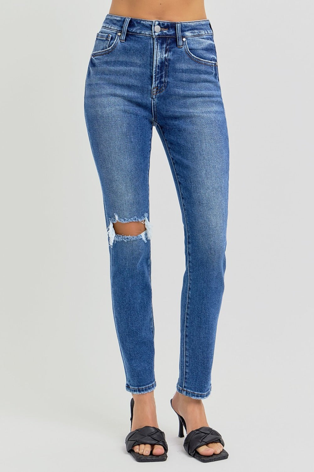 High Rise Ankle Skinny Knee Distressed Jeans