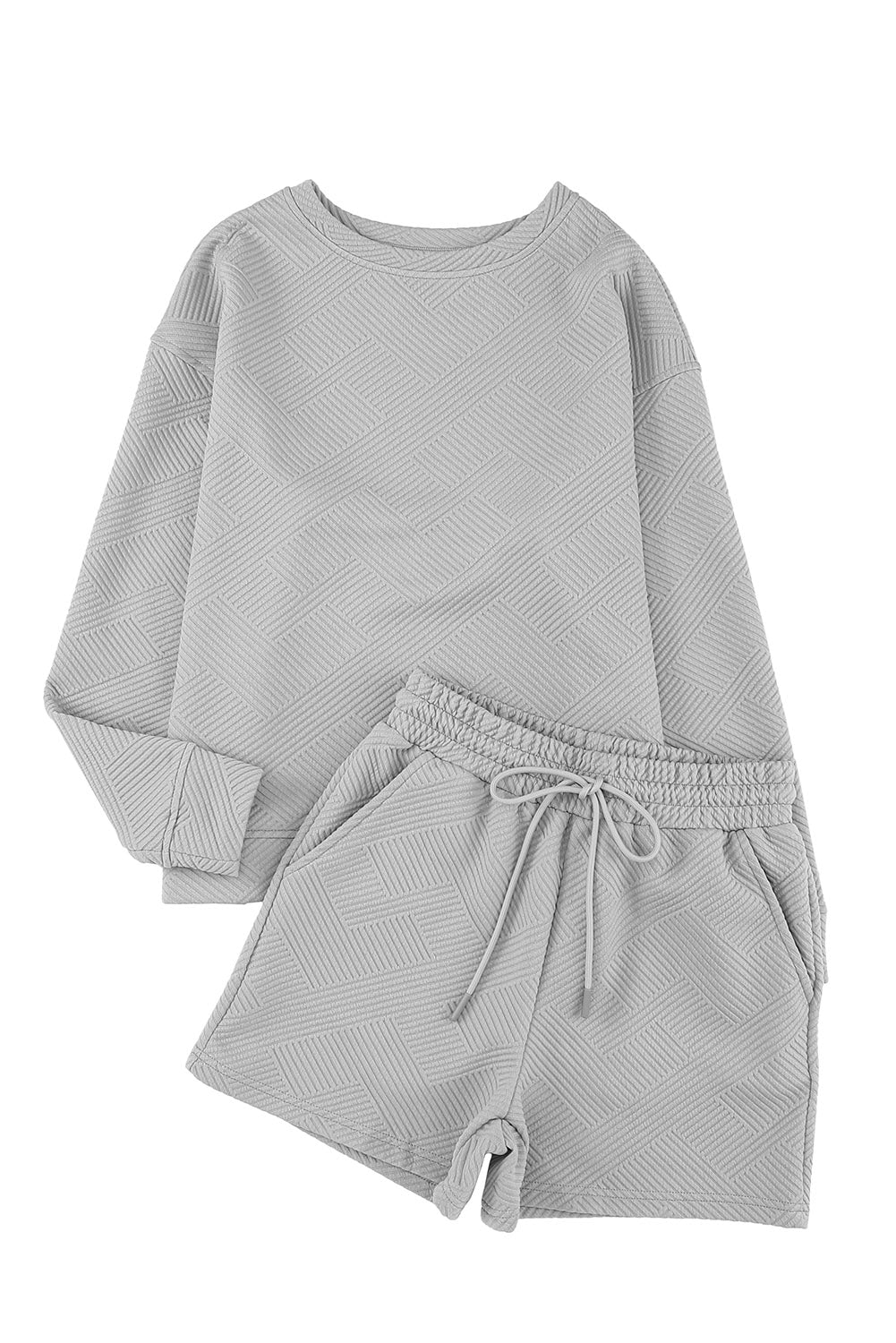 Textured Long Sleeve Top + Shorts Set