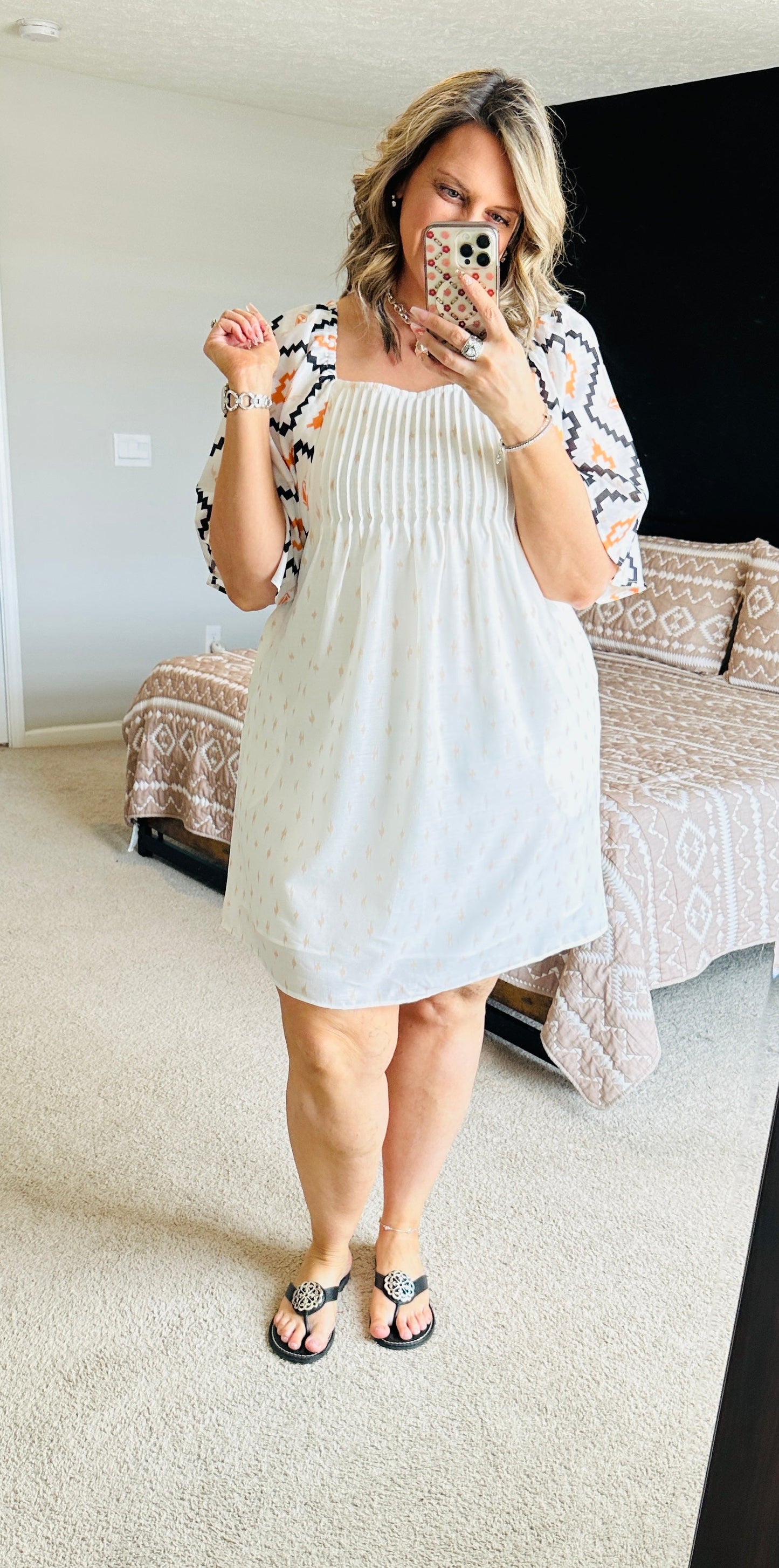 White Geometric Sleeve Dress