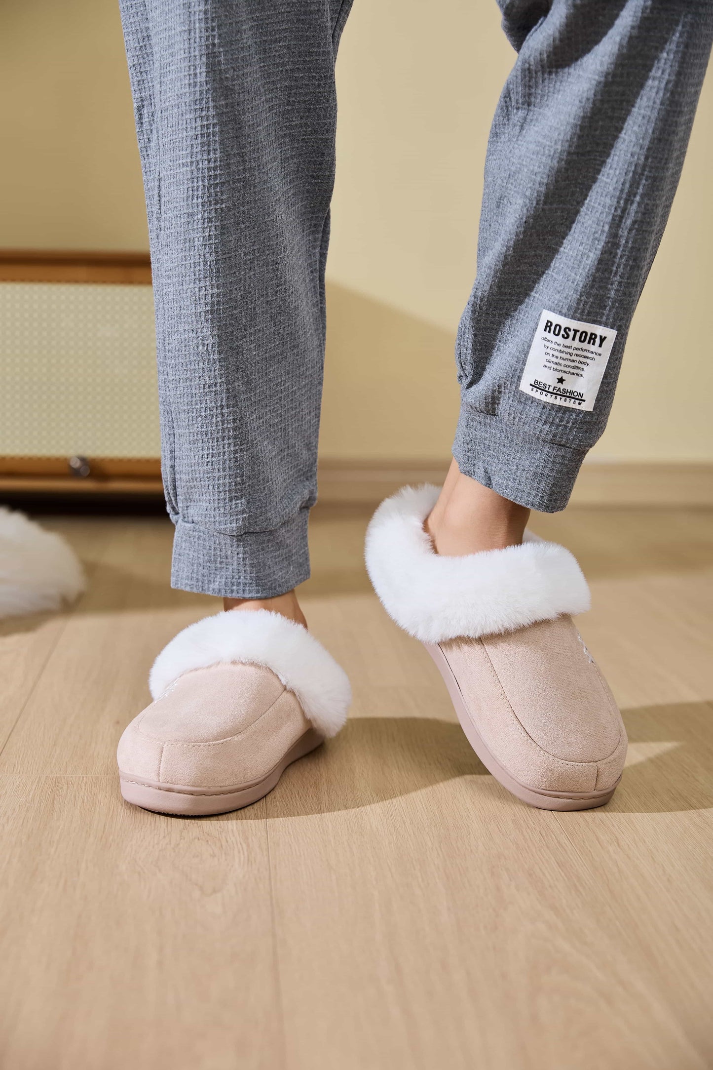 Fluff Trim Round Toe Flat Slippers