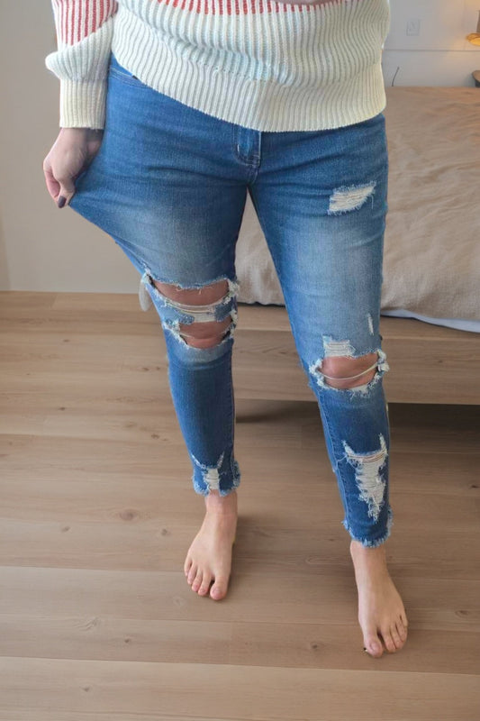 Ella High Waist Destructed Skinny Jeans