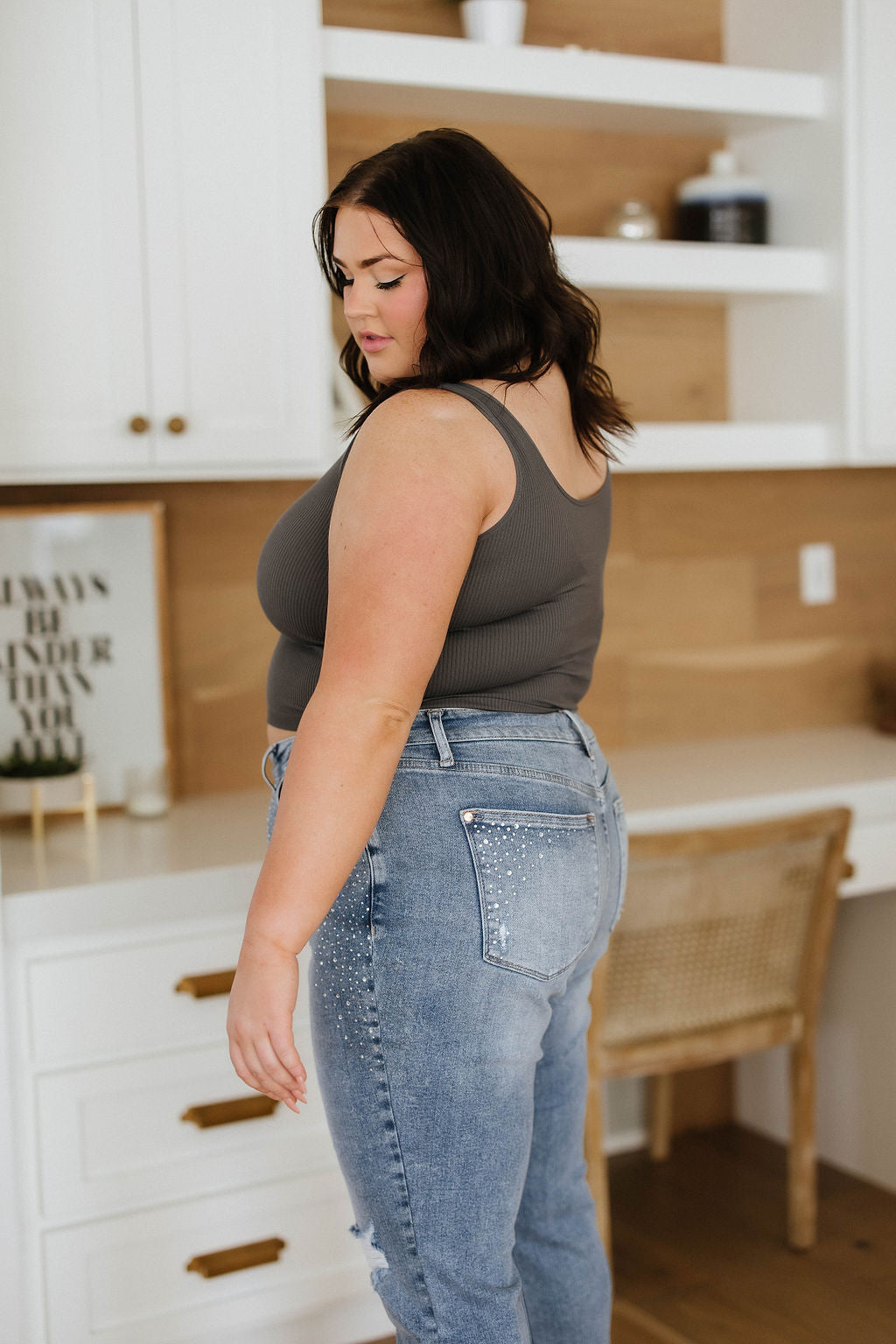 Relevant Ribbed Seamless Reversible Tank in Charcoal