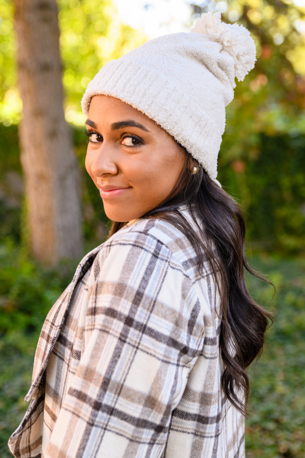 Slouchy Boucle Pom Beanie In Ivory