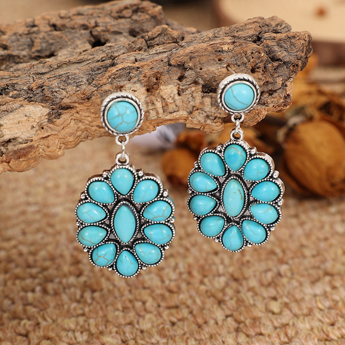 Retro Turquoise Geometric Dangle Earrings